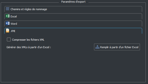 Paramètres de l'export XML