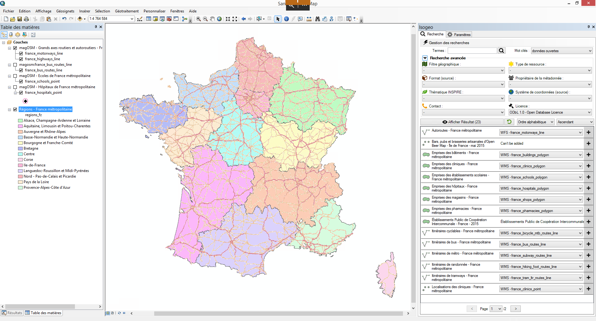 "Données ajoutées à la carte d'ArcMap via le plugin Isogeo"